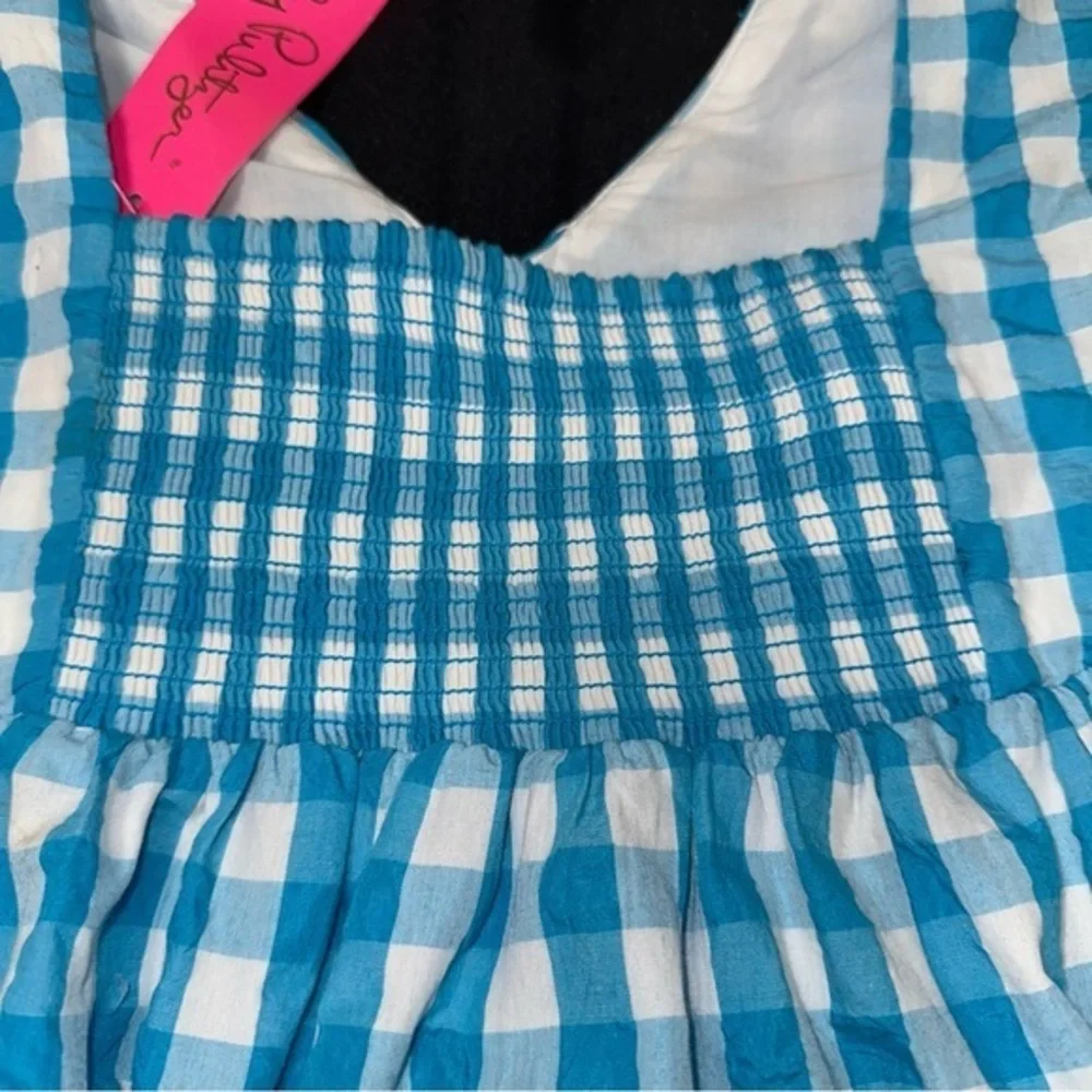 Lilly Pulitzer Sarafina Short Sleeve top size 8 turquoise‎ crinkle gingham